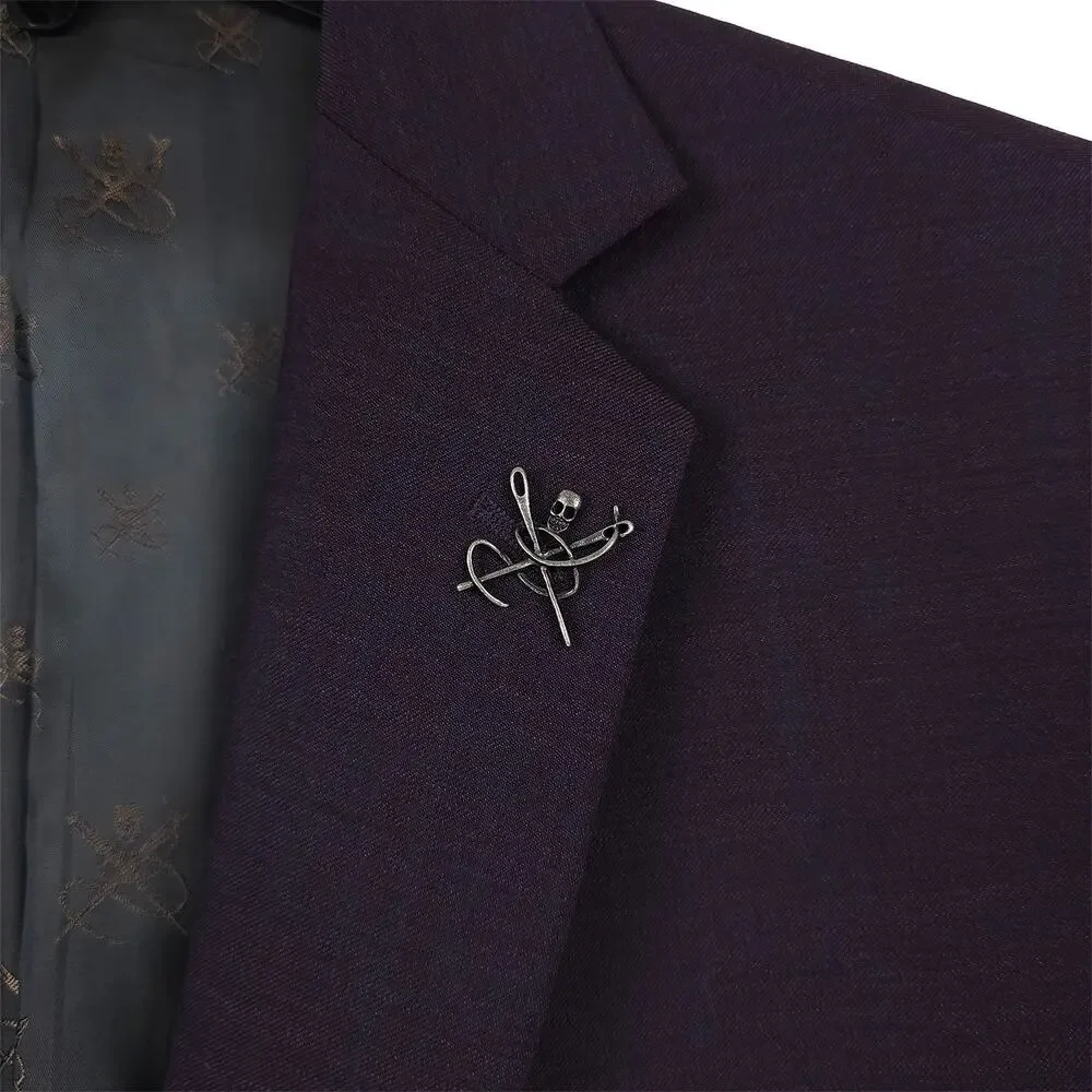 John Varvatos Mens Slim Fit 2 Piece Suit 46R 38W Purple Solid Virgin Wool Twill